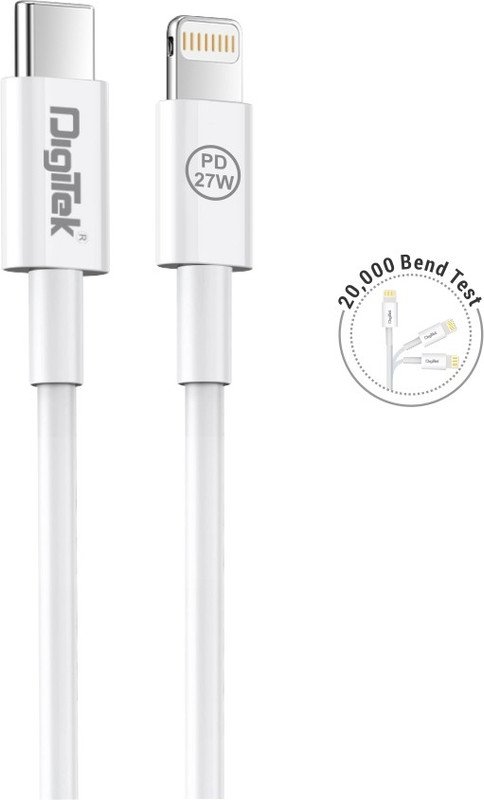 DIGITEK Lightning Cable 2 A 1 m C to Lightning Fast Sync & Charging for iPhone DC 1M C2LTC PD 27W(Compatible with iPhone, White, One Cable, USB Type C To Lightning)