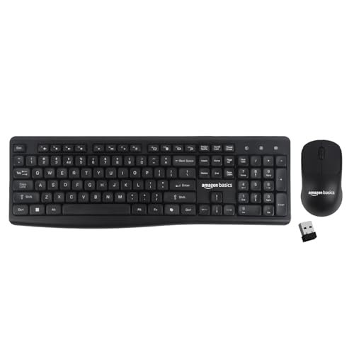 Amazon Basics Wireless Keyboard and Mouse Combo | 2.4GHz Wireless | Full-Size 104-Key Keyboard with ₹ Key | Low-Noise Typing | Compact Ergonomic Mouse | USB Receiver | Windows XP 7 8 10 11