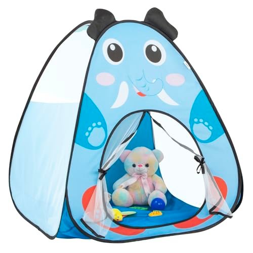 Amazon Brand – Jam & Honey Elephant Popup Play Tent for Kids | Foldable Animal Themed Tent House | for Boys and Girls from 1 to 4 Years | Easy to Set Up | Blue