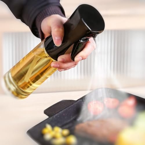 AADHIK Glass Oil Spray Dispenser Cooking 200ml Olive Oil Spray Bottle Refillable Food Grade Oil Vinegar Spritzer Sprinkler Mister Used for Air Fryer, Salad Making, Frying, BBQ (Set of 1, Glass)