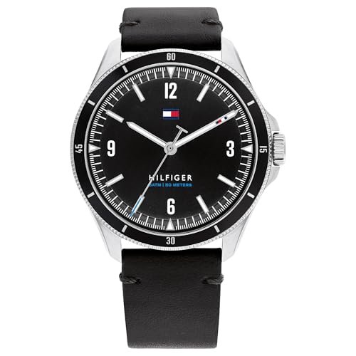 Tommy Hilfiger Analog Black Dial Leather Strap Watch for Men