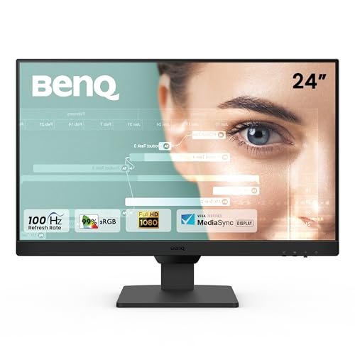 BenQ GW2490 24″ (60.96 cm) 1920x1080p FHD IPS Monitor| 100Hz|99% sRGB|Eye-careU|Dual HDMI|Display Port|Bezel-Less|Eyesafe|VESA MediaSync|B.I.|Low Blue Light+| Speakers|VESA Wall mountable(Black)