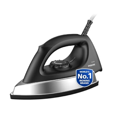PHILIPS Stainless_Steel Heavyweight Dry Iron Gc181/8-1000 Watts Power, Black Non-Stick Soleplate, Ergonomic Grip
