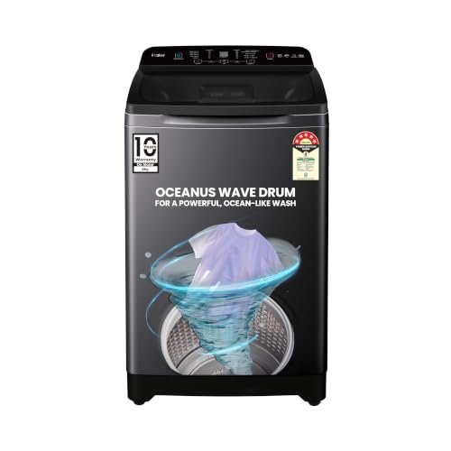 Haier 9 Kg Oceanus Wave Drum 15 Min Quick Wash Fully Automatic Top Load Washing Machine, Dark Jade Silver (ETL90-C8S8)