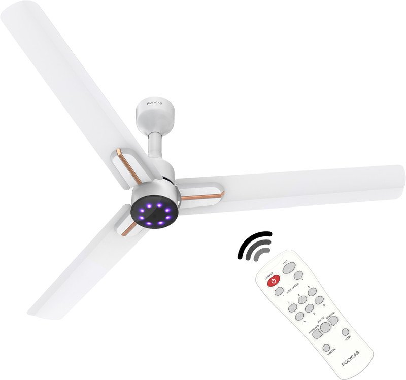 Polycab Wizzy Neo LED 2.0100% CopperHigher Air DeliveryLED Indicator with 3 Year Warranty BLDC Motor with Remote 1200 mm Ceiling Fan(5 Star | White Rosegold | Pack of 1)