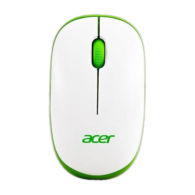 Acer ACR-WRLS/ Wireless Mouse Ambidextrous Optical Mouse ACR-WRLS,1600 DPI, with Soft side grip, Plug-and-Play(2.4GHz Wireless, White, Green)
