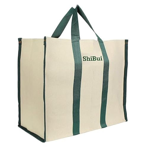 SHIBUI Canvas Grocery Shopping Bag – Large Reusable Tote (17×8.5×14 inch) with Reinforced Handles & Bottom Insert – Heavy Duty, Foldable, Washable, Jhola Bag for Vegetables & Fruits. (Green, 1 Piece)