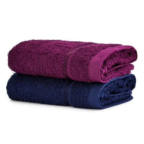 Welspun Arlo Sports Hand Towel Set of 2 | 100% Cotton Gym & Fitness Essential | Soft, Absorbent & Quick Dry Sport Towel | Sweat Control for Workout, Yoga & Travel | 40 x 90 cm | Dark Blue & Magenta