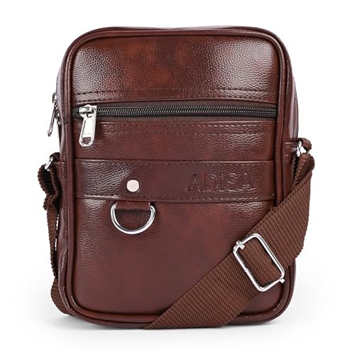 ADISA Faux Leather Unisex Sling Cross Body Travel Office Messenger Bag (Ms9011-Bro),Brown