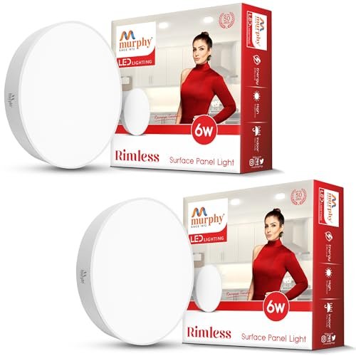 Murphy Aluminium 6-Watt Borderless Round Led Surface Mount Panel Light (Cool White, Pack Of 2), No False Ceiling Required