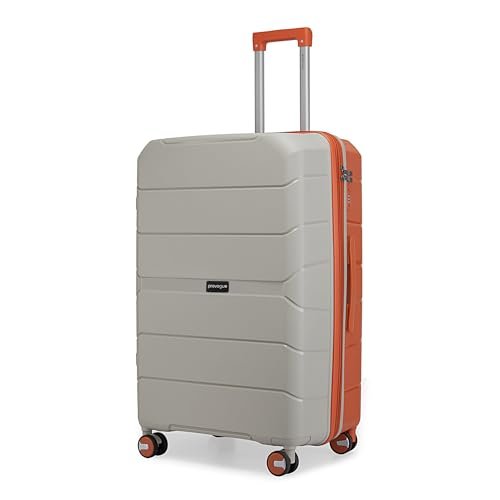 Provogue Cascade Hard-Sided PP 65 Cm Trolley Bags for Travel Medium Size | Expandable Luggage Suitcase with 8 Wheels | Combination Lock | 5 Year Warranty (Timberwolf Grey/Burnt Orange)