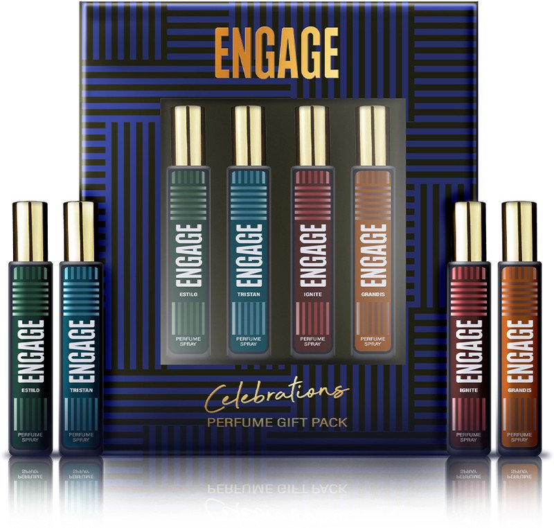 Engage Gift Set Celebrations Perfume Spray, Long Lasting Wedding Hamper by ITC (25mlx4) Perfume  –  100 ml(For Men)