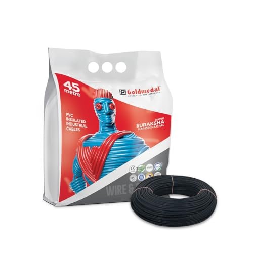 Goldmedal 1.0 Sq mm Flame Retardant Electric Wire | 45 Meter PVC Insulated Single Core Copper Wire | Flexible Electrical Cable for Home, Domestic & Industrial Use | (Black)