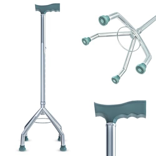 AGEasy (Max Group) Four Leg Walking Stick | Lightweight Walking Support with Adjustable Height & Anti-Slip Handle | Quadbase Walking Cane for Men/Women, Patients, Elderly