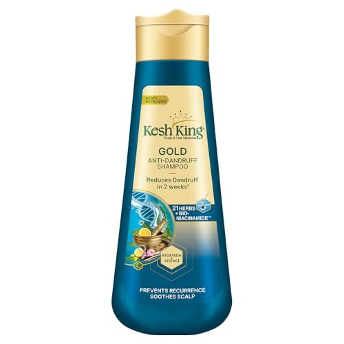 Kesh King Gold Anti-Dandruff Shampoo with 21 Herbs + Bio Niacinamide for Men & Women I 99% Users saw reduced dandruff in 2-weeks* I Eliminates dandruff & maintains scalp moisture, 340ml