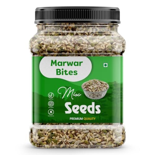 MarwarBites Raw Mix Seeds, 1 kg – Pumpkin, Sunflower, Flax, Watermelon, Sesame and Chia Seeds, Calcium and Protein Rich, for Eating and Healthy Snacking