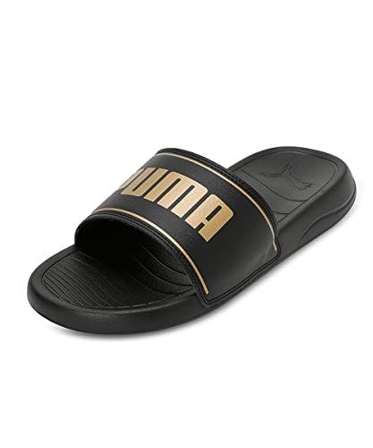 Puma unisex-adult Slide Max Black-Metallic Gold Slide Sandal – 9 UK (39453706)