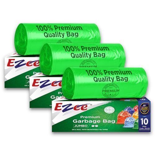 Ezee Disposable Plastic Garbage/Trash Bags (30″ X 50″, Black, Pack of 3)