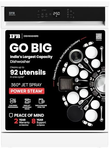 IFB 14 Place Settings (fits up to 80 utensils) with DeepClean® Technology Freestanding Dishwasher (Neptune FX14, White, 70° Hot Water Wash with Hygienic Steam Drying, Perfect for Indian Utensils)