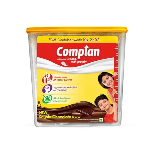 Complan Nutrition Drink Powder for Children, Royale Chocolate Flavour, 1.5 Kg Carton With Free Container | Nutrition drink for kids with protein & 34 vital nutrients