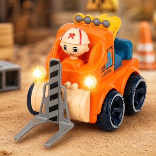 Zest 4 Toyz Construction Toy Truck Unbreakable Friction Powered Toys with Sound and Light Toy for Babies Push and Go Toys for Kids (Crane Truck)