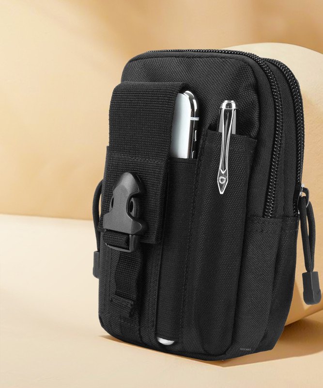 GOCART Waist Belt Bag Wallet Pouch Purse Phone Case with Zipper Waist Bag(Black)