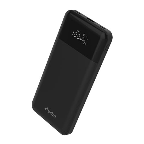 URBN 10,000 mAh Edge Power Bank with Smart LED Display, Ultra Slim & Compact, 22.5W Fast Charging, Power Delivery, Quick Charge, Triple Output(1-USBA, 2 USB-C) iPhone, Samsung, Android & More – Black