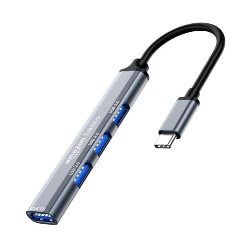 Amazon Basics USB-C Multiport Adapter with 1 USB 3.0 & 3 USB 2.0 Ports, Plug & Play, Built-in Smart Chip, Compatible with MacBook, Laptop, Tablet, Smartphone, and More