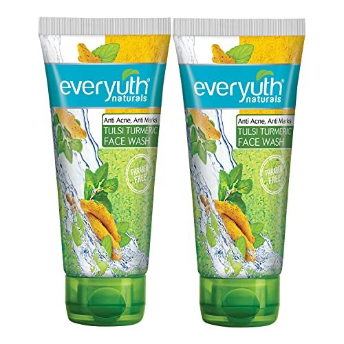 Everyuth Naturals Anti Acne,Anti Marks Tulsi Turmeric Face Wash|Gentle Exfoliation & Blemish Control|Paraben free|For Oily,Dry,Normal,Combination & Sensitive Skin|100% Soap Free – 150 g (Pack of 2)