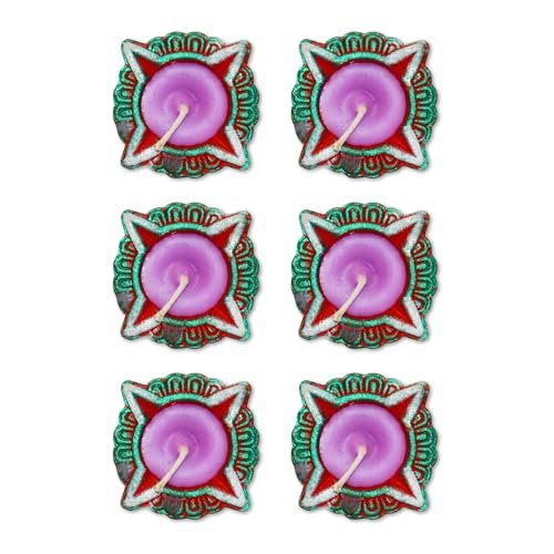 Home Genie Decorative Star-Shaped Diya Candles – Festive Wax Candles with Vibrant Red, Green & Purple Design for Diwali, Weddings, and Home Decoration Pack of 6
