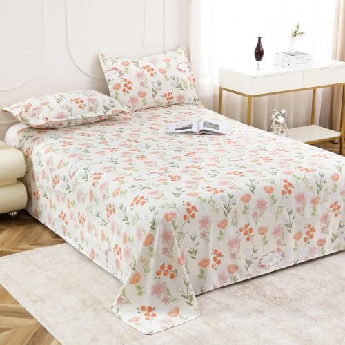 MollisHomes Microfiber Bedsheet for Double Bed | 160 TC Soft Bed Sheet with 2 Pillow Covers | King Size Bedsheet 250 x 225 cm | Lightweight, Wrinkle Resistant & Easy Care Bedding | White & Multi