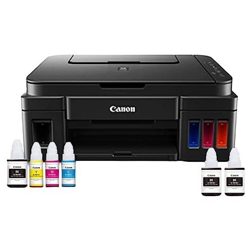 Canon PIXMA MegaTank G3000 All in One WiFi Ink Tank Colour Printer with Scanner for Home, Upto 6000 Black and 7000 Colour Prints with 2 Additional Black Ink Bottles