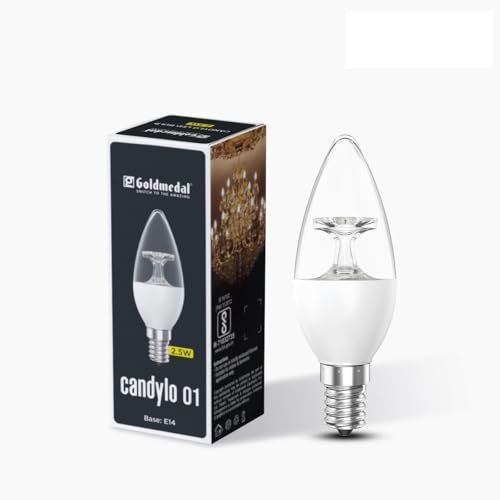 Goldmedal Candylo 01 2.5W Candle Bulb Warm White(3000K) | Modern Design | Bulb Base E14 | for Chandeliers, Wall & Decorative Lights, Desk Lamps, Floor Lamps | 4Kv Surge Protection |
