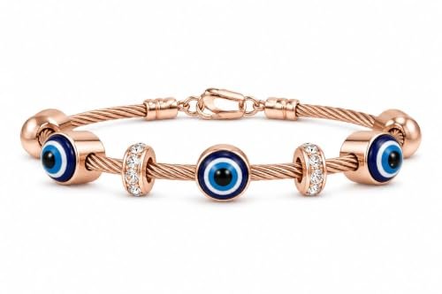 ZEVRA LUXURY Evil Eye Charm Bracelet for Women | Rose Gold Crystal Cable Bracelet | Designer Fashion Jewellery | Gift for Women & Girls