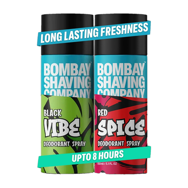 BOMBAY SHAVING COMPANY Red Spice & Black Vibe 150ml x 2 Combo Deodorant Spray  –  For Men(300 ml, Pack of 2)