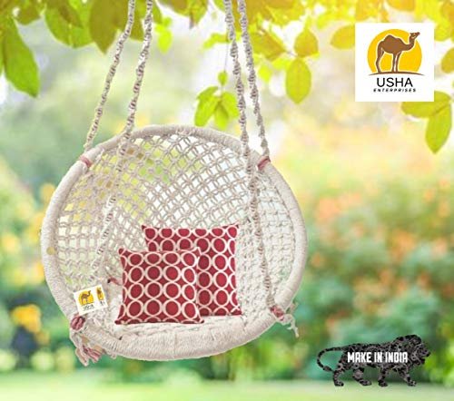 Swingzy Cotton Netted Rope Hanging Swing Chair for Adults & Kids/Swing for Balcony/Outdoor Swing Chair/Hammock Swing for Home, Patio, Garden, Indoor (120 Kg Capacity, White)