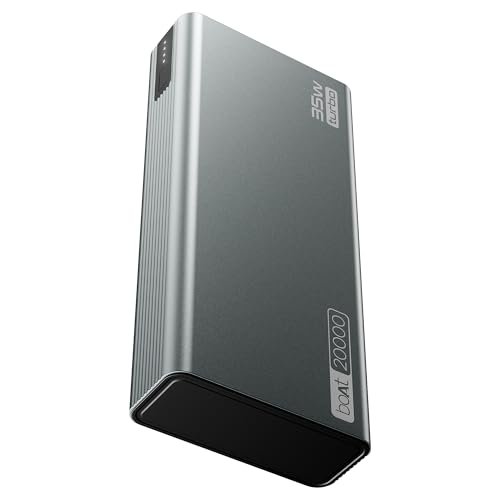 boAt Energyshroom PB435 20000 mAh 35W Super Fast Charging Power Bank, Smart 12 Layer Protection (4X Output Ports, Supports Android, iPhone, Tablets, Earbuds, etc.) (Stone Grey)