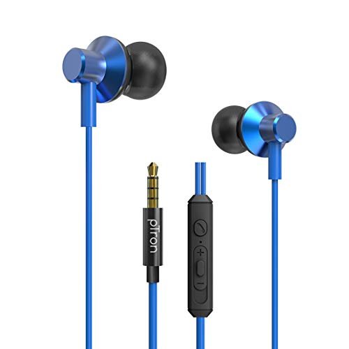 pTron Pride Lite HBE (High Bass) Wired in Ear Earphones with Mic 10mm Powerful Driver for Stereo Audio, Noise Cancelling with 1.2m Tangle-Free Cable & 3.5mm Aux – (Blue)