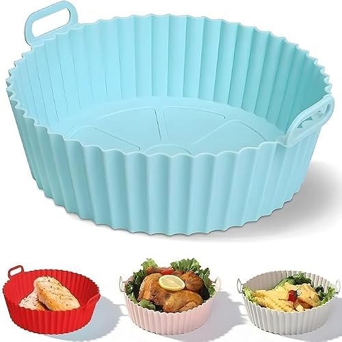 CUZWAVE 8-Inch Silicone Air Fryer Liner Basket | Non-Stick Reusable Air Fryer Pot for Cooking, Baking & Oven Use | Heat-Resistant Silicone Tray Insert (Multicolor, Pack of 1)