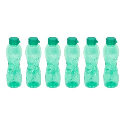 PEARLPET Trinity BPA-Free Plastic Water Bottle Set |Lightweight, Leak-Proof & Freezer Safe – Pack of 6 (1000ml Each), Green