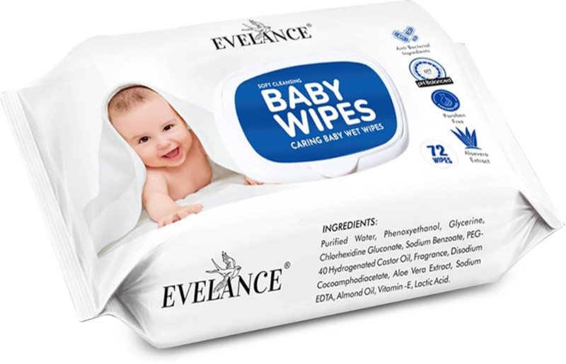 EVELANCE Caring Baby Wet Wipes with lid & Aloe Vera Extract,72 pcs