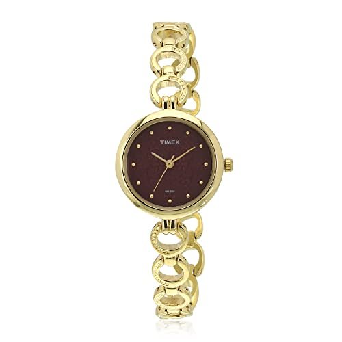 TIMEX Classics Analog Watch for Women with Purple Round Dial & Gold Brass Bracelet Band Water Resistant Women’s Wrist Watches – TWEL11415