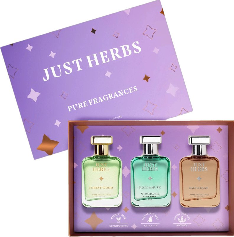 Just Herbs Pure Fragrances Energising & Relaxing Trio Perfume Set of 3 – 50ML Eau de Parfum  –  150 ml(For Men & Women)