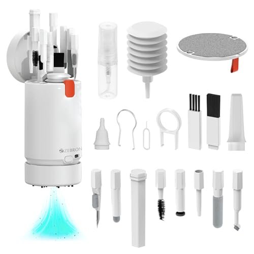 ZEBRONICS CK500 21-in-1 Multipurpose Cleaner kit, Vacuum Cleaner, for Smartphones, Tablets, Cameras, Laptops, Keyboards, Earphones, Refillable Spray Bottle, Type-C Charging (White)