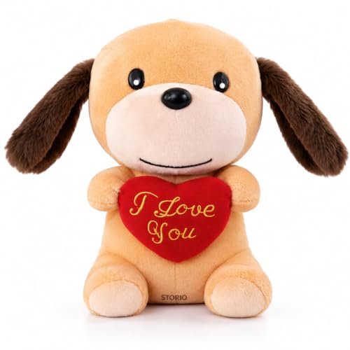 Storio I Love You Valentine Plush Dog | Cute Soft Cuddly Stuffed Animal with Red Heart | Valentine Gift, Birthday Gift Special | Romantic Plush Toy 7 Inches