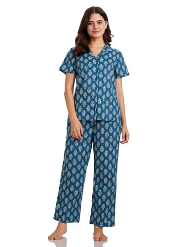 Amazon Brand – Myx Women’s Cotton Night Suit (AUR-SLP-04_Blue_L)