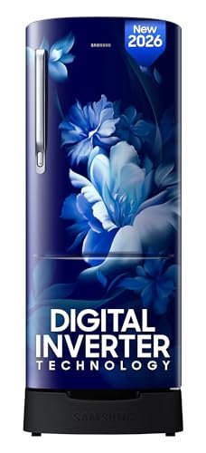 Samsung 223 L, 3 Star, Digital Inverter, Direct-Cool Single Door Refrigerator (RR24H2823UZ/NL, Midnight Blossom Blue, Base Stand Drawer, Single Touch Defrost, 2026 Model)