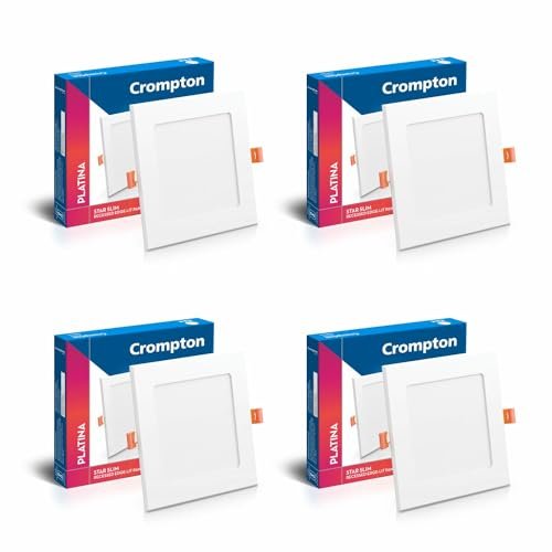 Crompton Platina Star Slim Recessed Edge Lit Panel 15Watt LED Square (Pack of 4, Warm White) 6×6 inch Cut-Out and Ultra Slim Panel