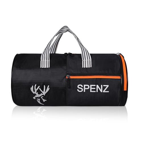 SPENZ Bags Polyester 28L Water Resistant Sports Duffel Gym Bag for Men & Women with Shoe Compartment (Black & Orange)