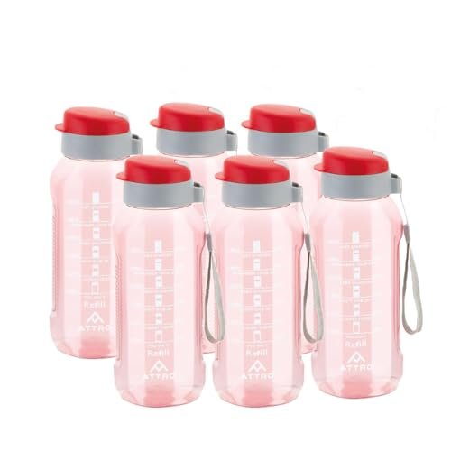 ATTRO Ultra Pro Motivational 1-Liter BPA-Free Water Bottle with Leak-Proof Flip-Top Cap, Nylon Strap and Stylish Color for Daily Hydration Set of 6-Red